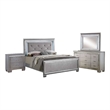 Bowery Hill 4 Piece California King Bedroom Set LED Mirror Trim in Silver