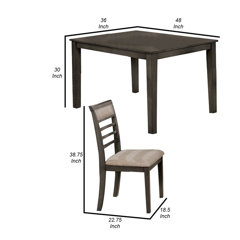 Bowery Hill 5 Piece Wooden Dining Table Set in Weathered Brown