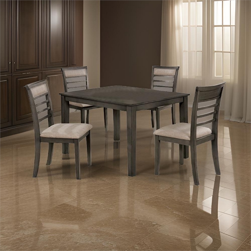 Bowery Hill 5 Piece Wooden Dining Table Set in Weathered Brown