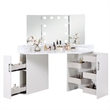 Bowery Hill Vanity Desk Set 3 Panel Mirror 10 Light Bulbs in White Wood
