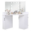 Bowery Hill Vanity Desk Set 3 Panel Mirror 10 Light Bulbs in White Wood
