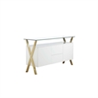 Bowery Hill 63 Inch Sideboard Buffet Glass Top in White Lacquer and Gold