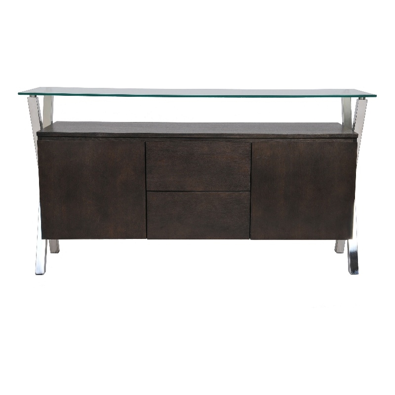 Bowery Hill 63 Inch Sideboard Buffet 2 Doors Chrome and Glass in Brown