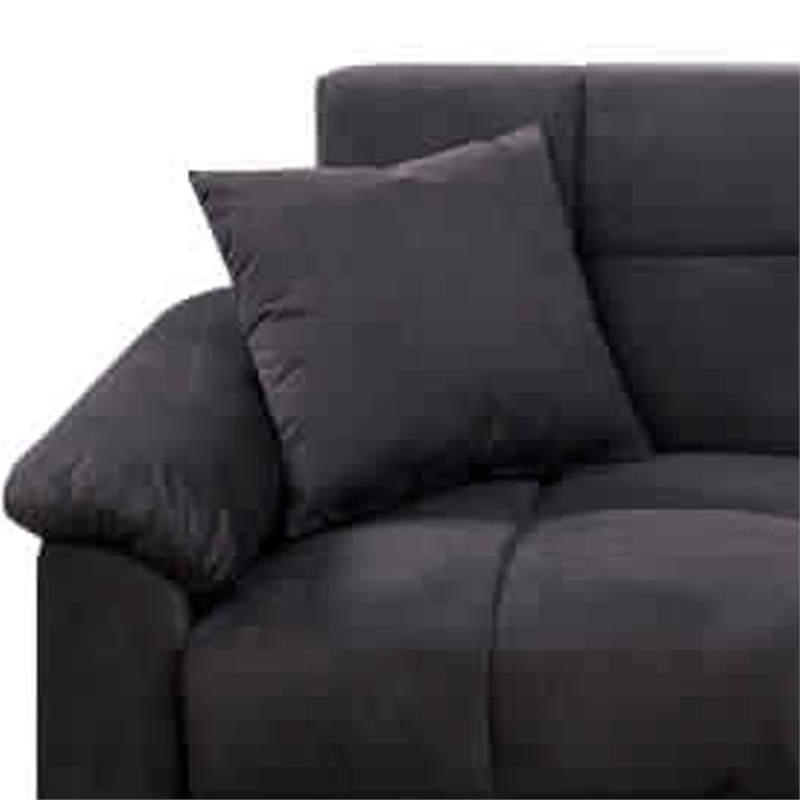 Bowery Hill Microfiber Adjustable Sofa with 2 Pillows in Ebony Gray