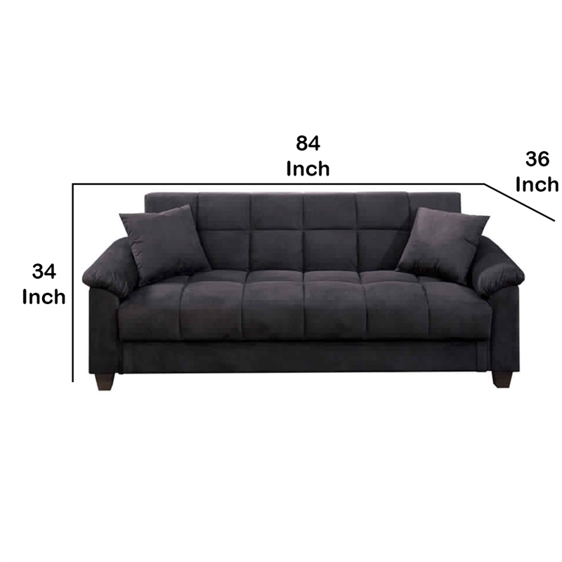 Bowery Hill Microfiber Adjustable Sofa with 2 Pillows in Ebony Gray