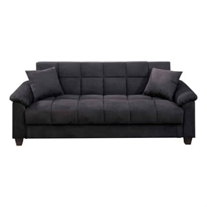 Bowery Hill Microfiber Adjustable Sofa with 2 Pillows in Ebony Gray