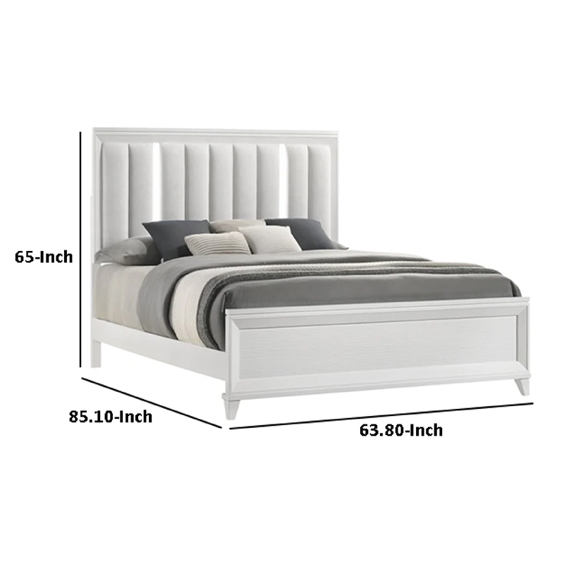 Bowery Hill Queen Platform Bed with LED Channel Tufted in White Wood