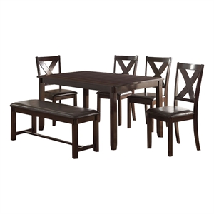 Bowery Hill Rubber Wood 6 Piece Dining Set in Espresso Brown