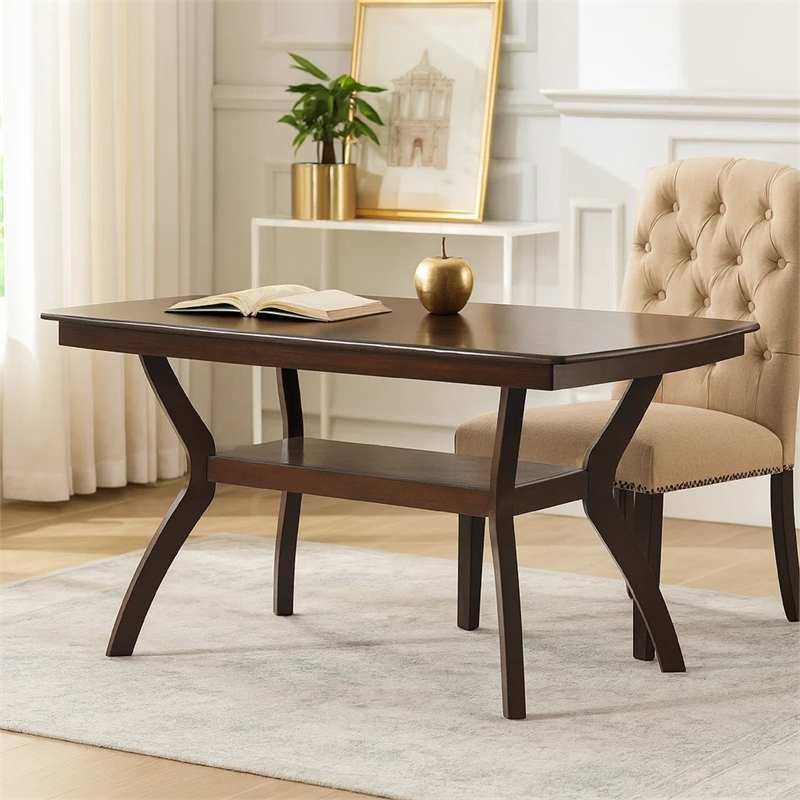 Bowery Hill Rubber Wood Dining Table with Open Shelf in Espresso