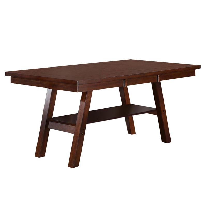 Bowery Hill Solid Wood Dining Table with Bottom Shelf in Dark Walnut Brown
