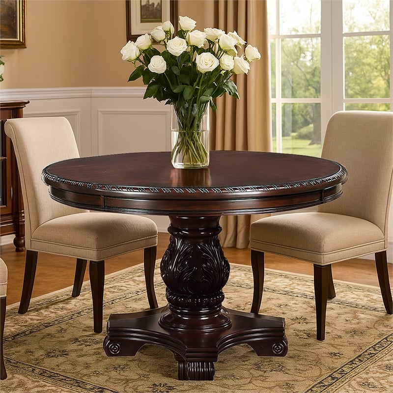Bowery Hill Traditional Style Round Dining Table in Dark Cherry Brown