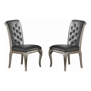 Bowery Hill Set of 2 Wood Dining Chair with Tufted Back in Gray and Silver
