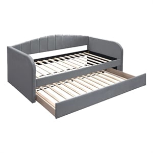 Bowery Hill Daybed with Pull Out Trundle Channel Tufted in Gray Velvet