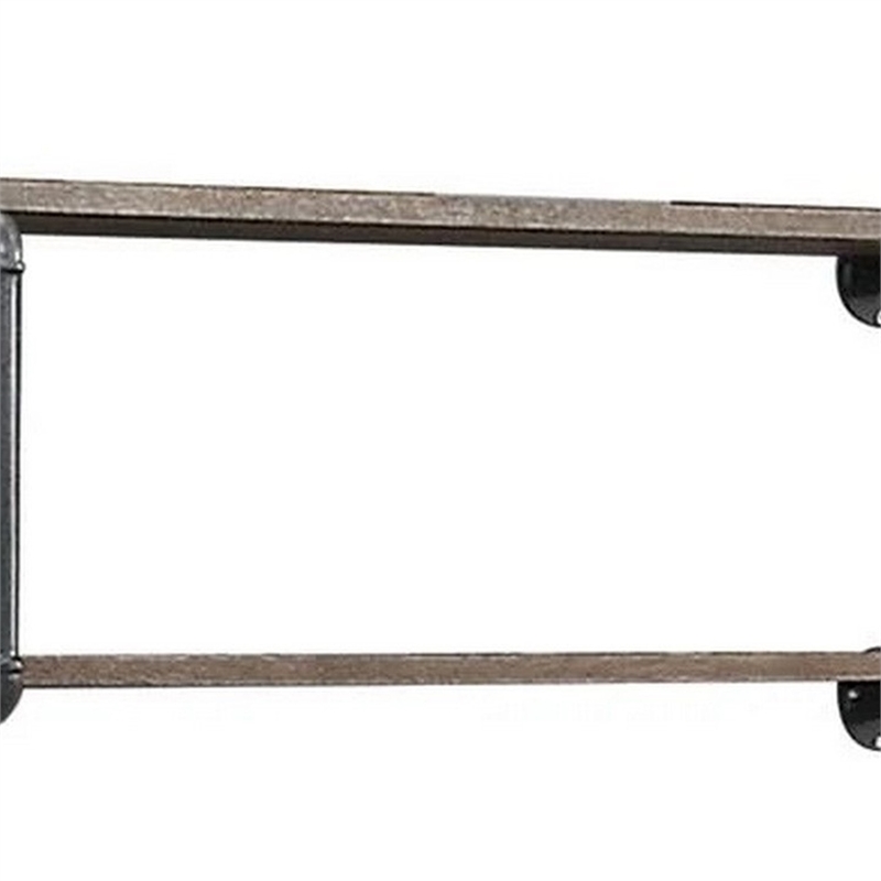 Bowery Hill Antique Metal Framed 2 Tier Wall Rack in Brown and Gray