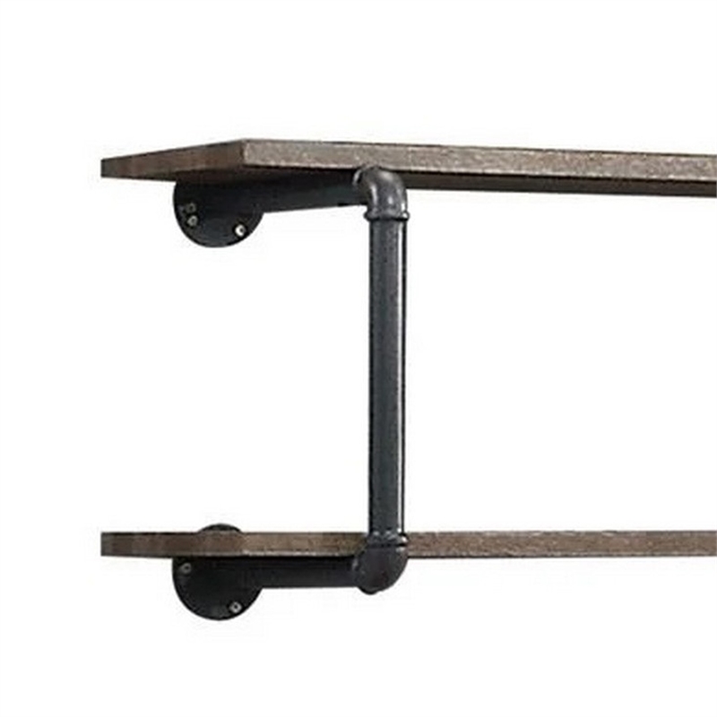 Bowery Hill Antique Metal Framed 2 Tier Wall Rack in Brown and Gray