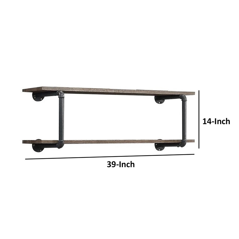 Bowery Hill Antique Metal Framed 2 Tier Wall Rack in Brown and Gray