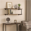 Bowery Hill Antique Metal Framed 2 Tier Wall Rack in Brown and Gray