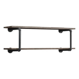 Bowery Hill Antique Metal Framed 2 Tier Wall Rack in Brown and Gray