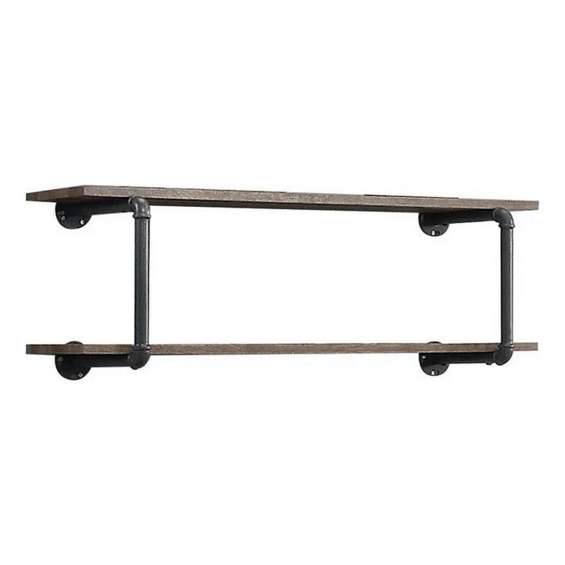 Bowery Hill Antique Metal Framed 2 Tier Wall Rack in Brown and Gray