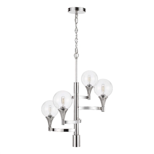 Bowery Hill Chandelier with 4 Globe Glass Shades and Cone Holders in Chrome