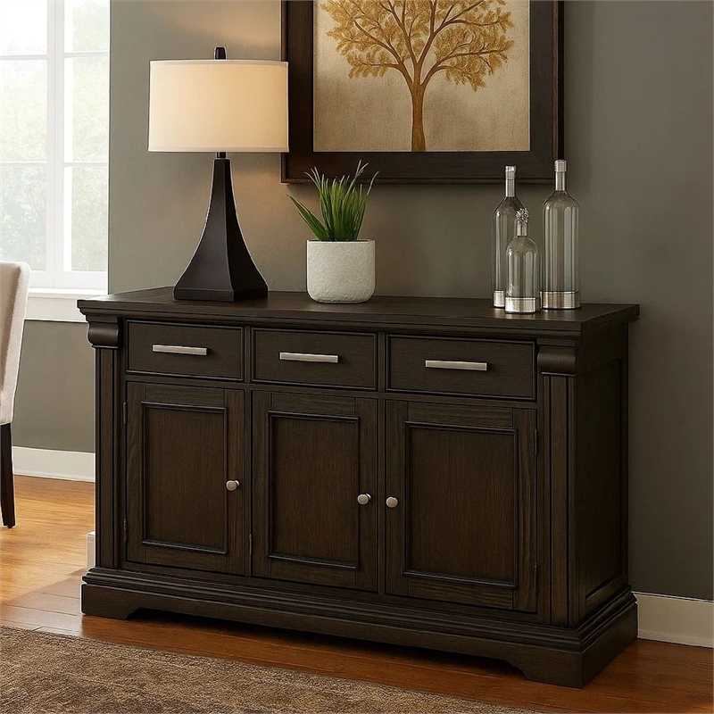 Bowery Hill 60 Inch 3 Drawer Wooden Server with 3 Doors in Brown