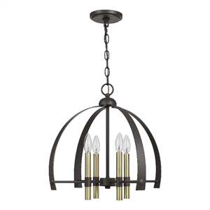 Bowery Hill Metal Chandelier with 4 Candelabra Holders in Black and Gold