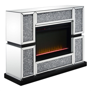 Bowery Hill Electric Fireplace with Mirror and Faux Crystal Inlay in Silver