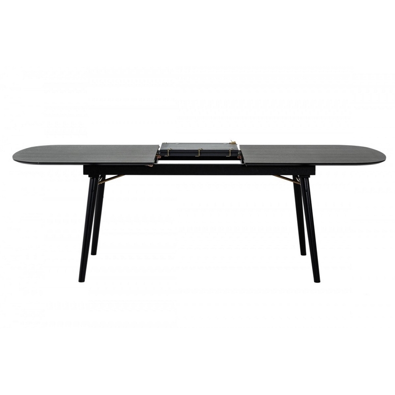 Bowery Hill Obround Top Dining Table with Extendable Leaf in Charcoal Gray