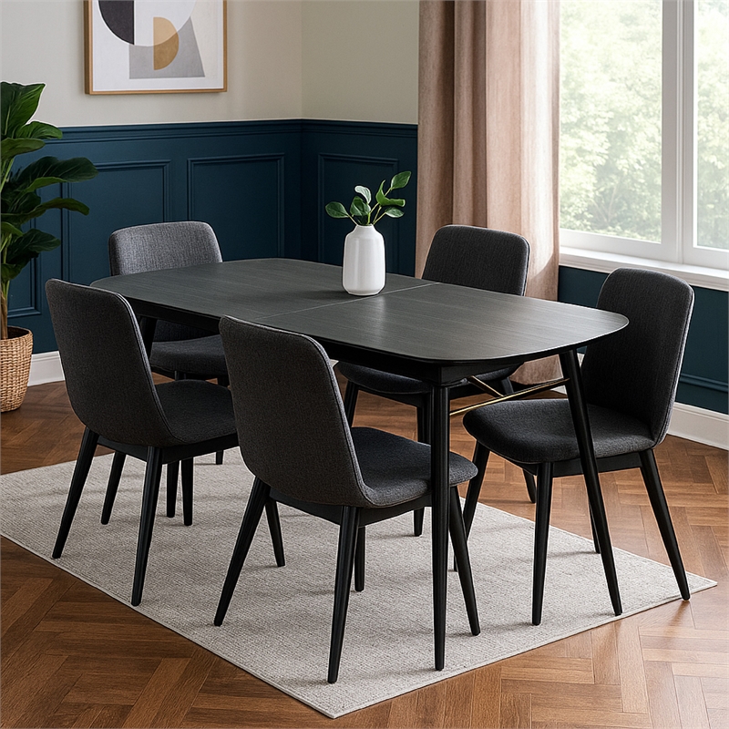 Bowery Hill Obround Top Dining Table with Extendable Leaf in Charcoal Gray