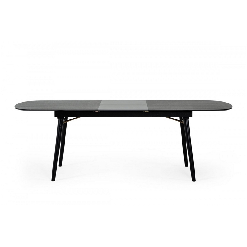 Bowery Hill Obround Top Dining Table with Extendable Leaf in Charcoal Gray
