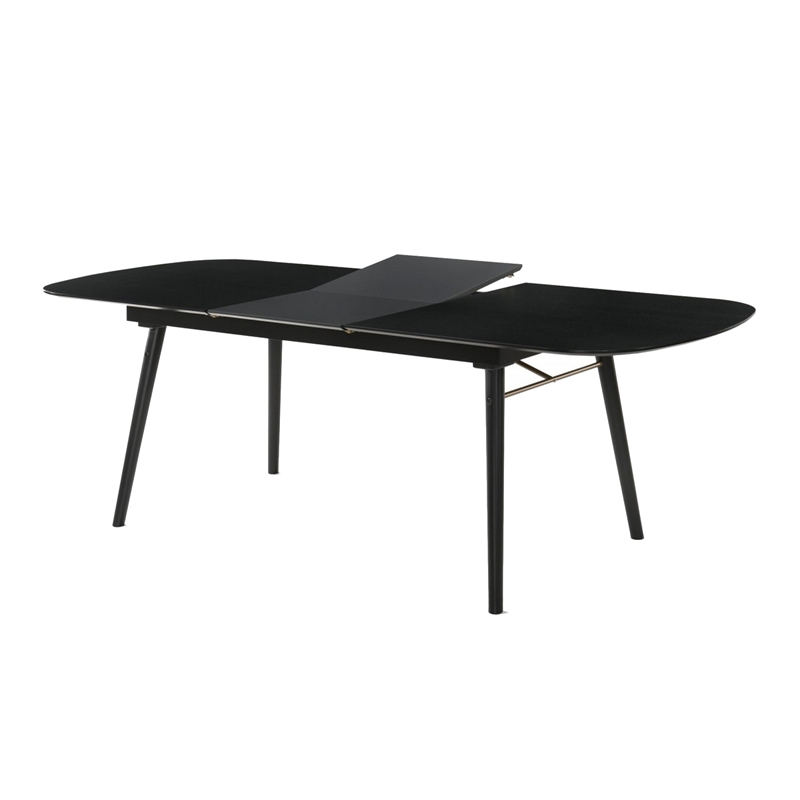 Bowery Hill Obround Top Dining Table with Extendable Leaf in Charcoal Gray