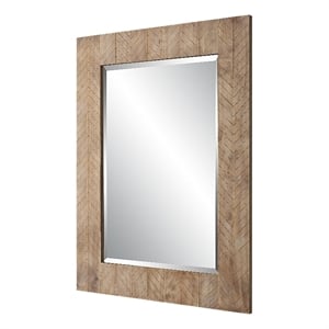 Bowery Hill 39 Inch Wood Frame Wall Mirror with Chevron Design in Brown