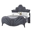 Bowery Hill Velvet Upholstered Channel Tufted Queen Bed in Gray