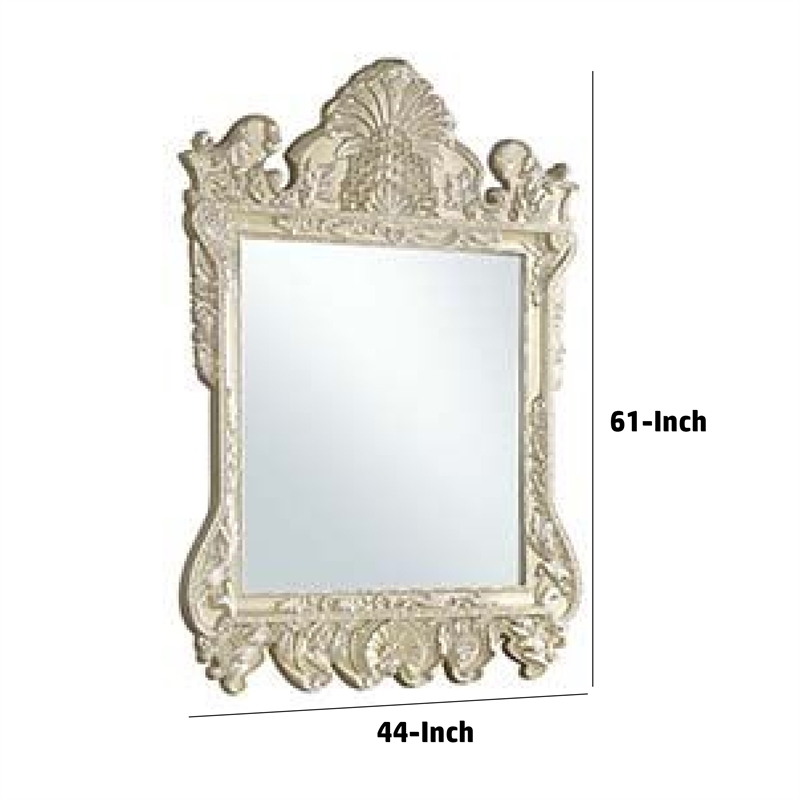 Bowery Hill 61 Inch Oversized Wall Mirror with Floral Carving in Silver