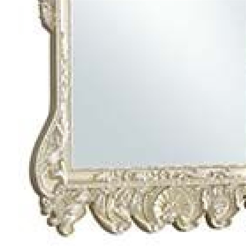 Bowery Hill 61 Inch Oversized Wall Mirror with Floral Carving in Silver
