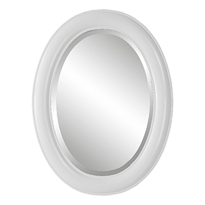 Bowery Hill 29 Inch Wood Wall Mirror with Beaded Oval Shape in White