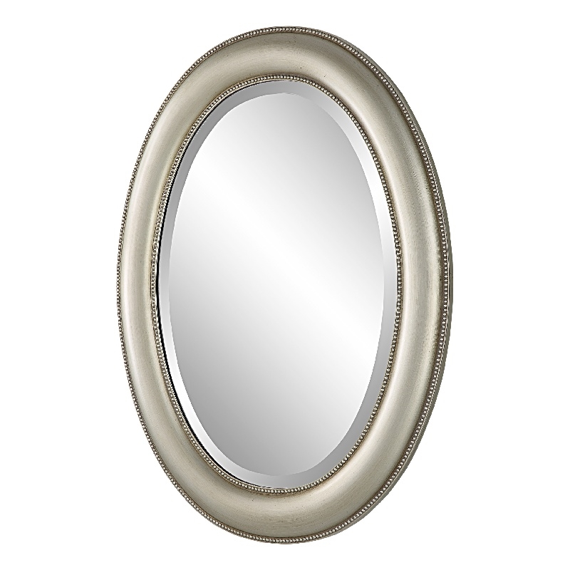 Bowery Hill 29 Inch Wood Wall Mirror with Beaded Oval Shape in Silver