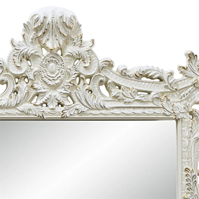 Bowery Hill 62 Inch Ornate Carved Mirror with Crowned Top Frame in White