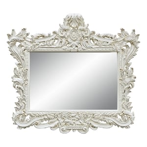Bowery Hill 62 Inch Ornate Carved Mirror with Crowned Top Frame in White