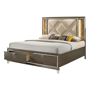 Bowery Hill Full Bed with 2 Drawers and Padded Headboard in Brown