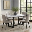 Bowery Hill Dining Table with Marble Top and Trestle Base in Gray