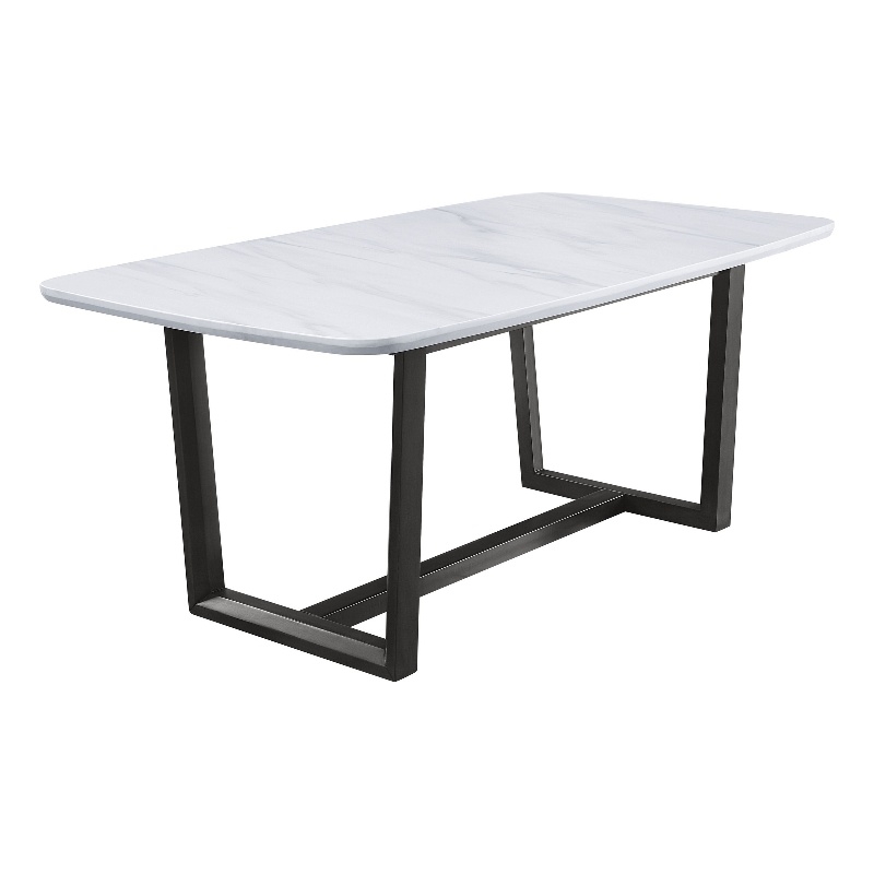 Bowery Hill Dining Table with Marble Top and Trestle Base in Gray