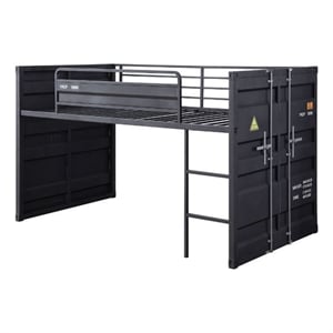 Bowery Hill Twin Loft Bed with Metal Frame and Slide in Gray