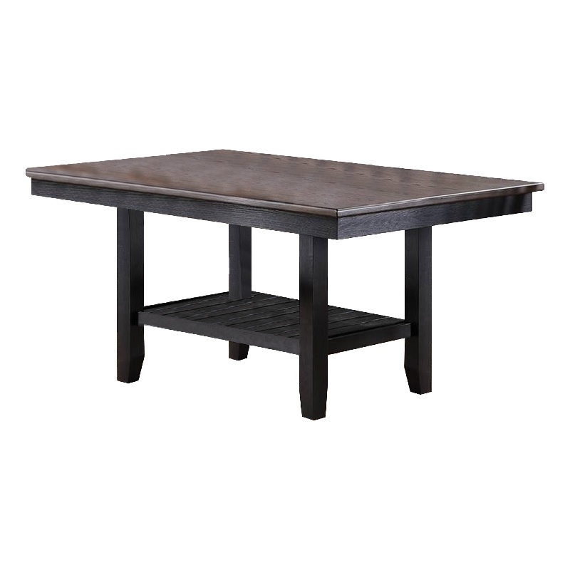 Bowery Hill Dining Table with Wooden Top and Open Shelf in Dark Brown