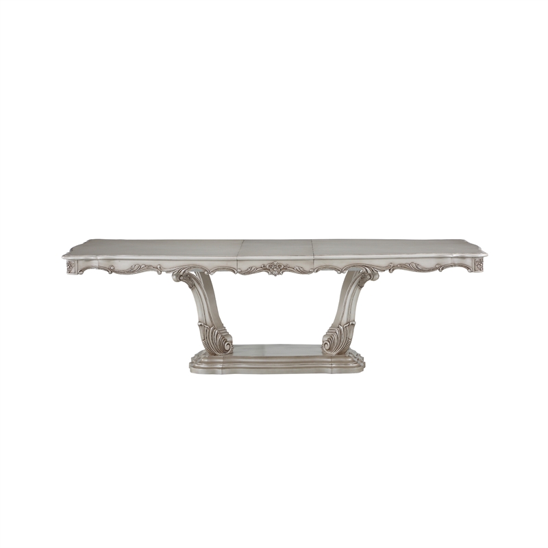 Bowery Hill Dining Table with Scrolled Floral Motifs in Cream