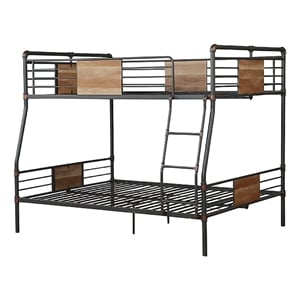 Bowery Hill Full Over Queen Metal Bunk Bed with Ladder in Black and Brown