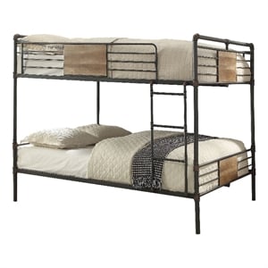 Bowery Hill Queen Over Queen Metal Bunk Bed with Ladder in Black and Brown