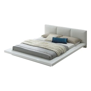 Bowery Hill California King Bed with Leatherette Headboard in White