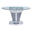 Bowery Hill Faux Crystal and Mirror Dining Table with Pedestal in Silver