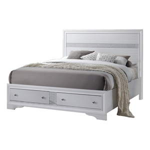 Bowery Hill Queen Size Bed with Panel Headboard and Storage in White